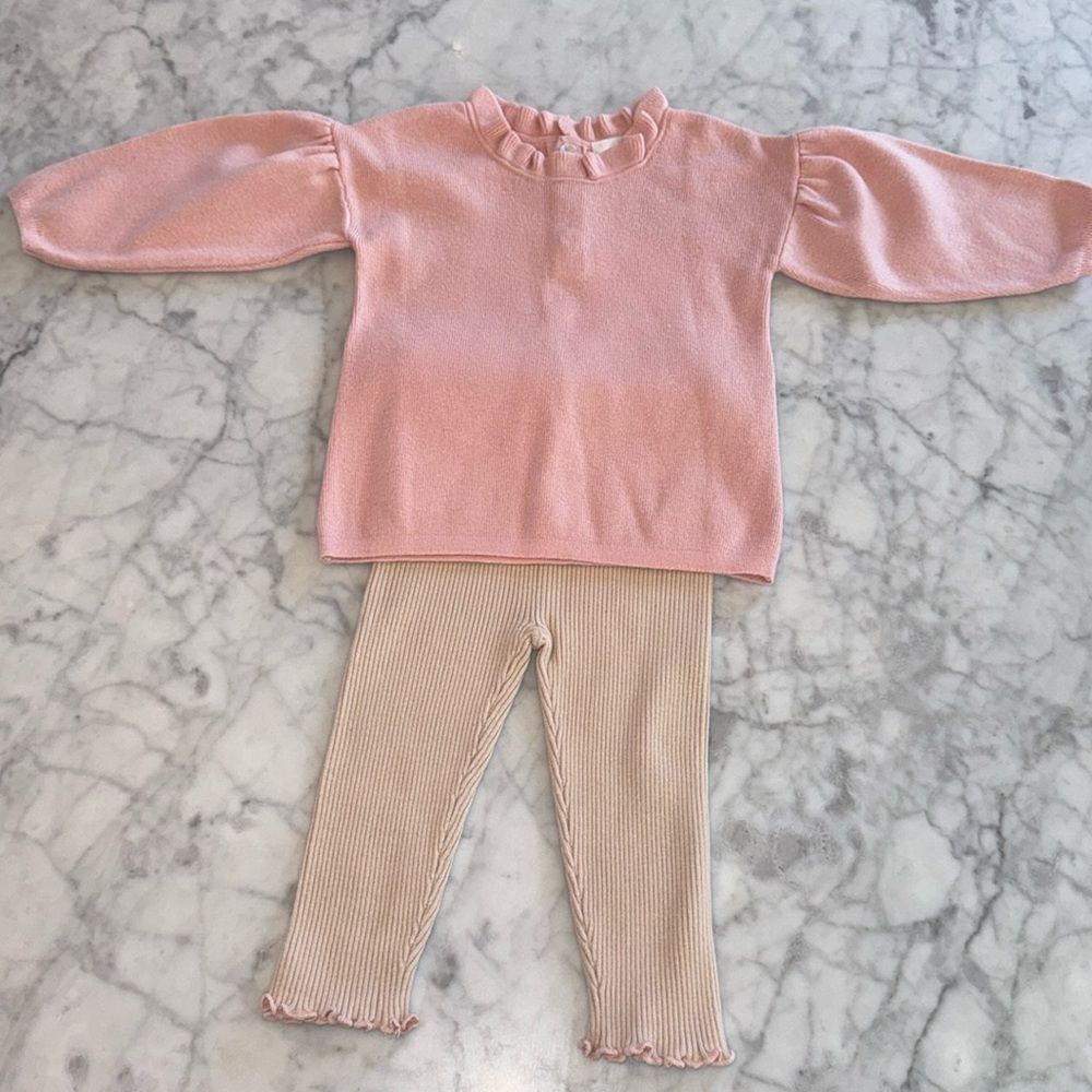 BLOOMIE’S BABY GIRL PINK SWEATER TOP & LEGGINGS SET 6/12M